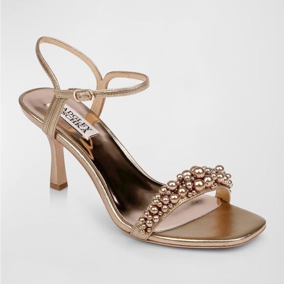 Badgley Mischka Caitlyn Pearly Ankle-Strap Sandals, Bronze, Size 7.5, $235 - Picture 5 of 7